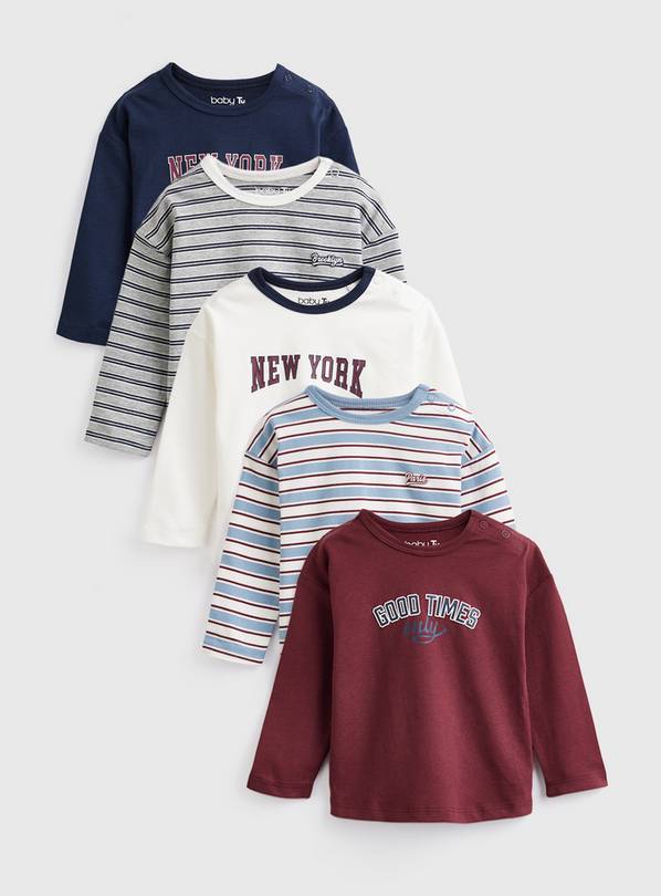Varsity Print Preppy Long Sleeve Tops 5 Pack 3-6 months